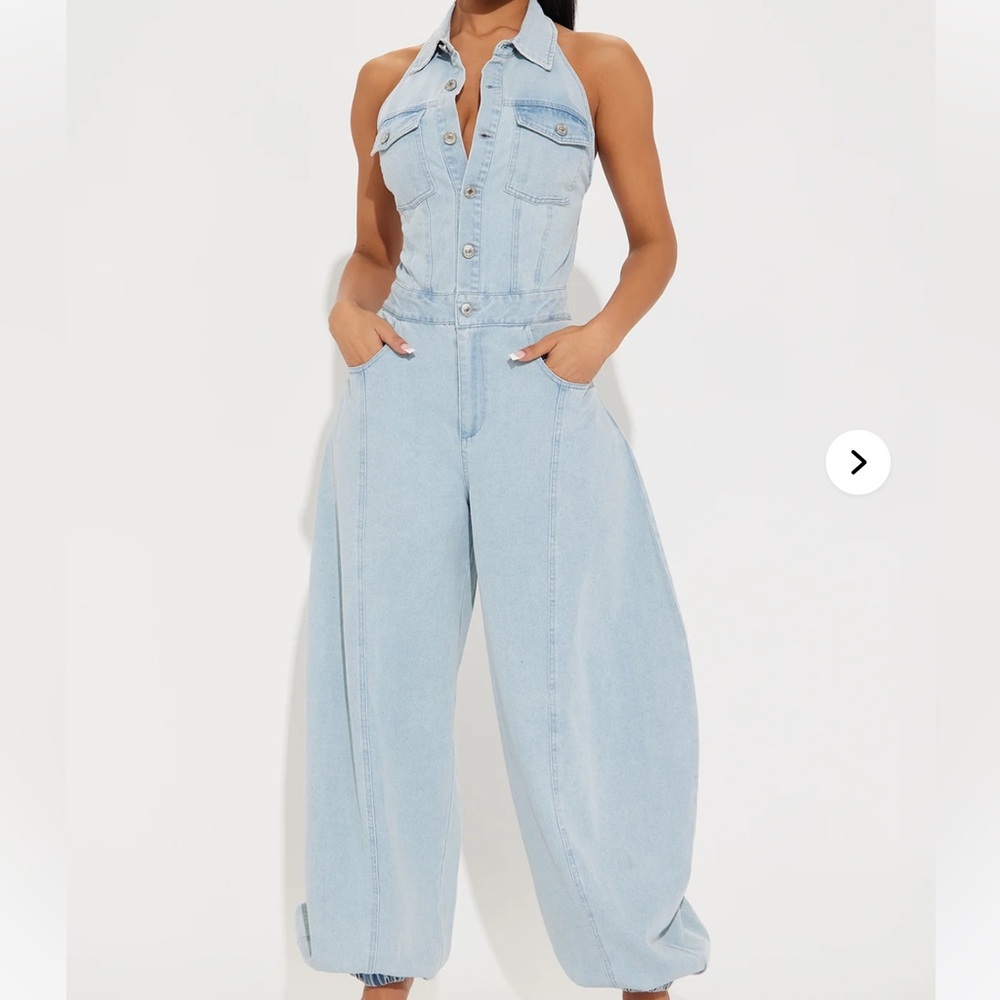 Fashion Nova Light Blue Denim Overalls
